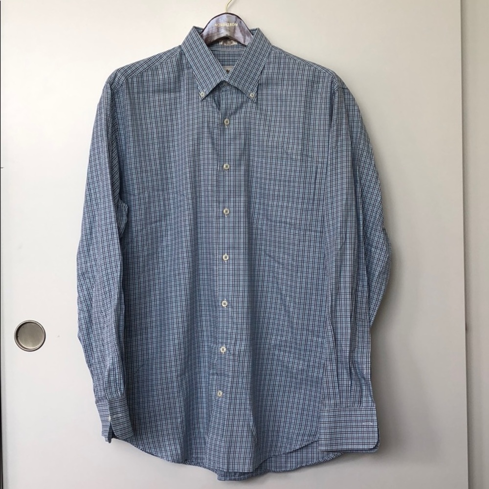 Peter Millar Light Blue Plaid Button Down - Large